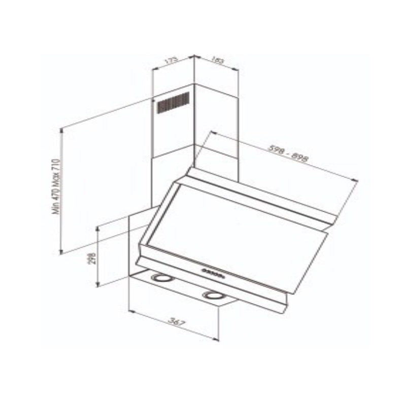 Flora FLWH13-K745 Cooker Hood Inclined Black Glass .