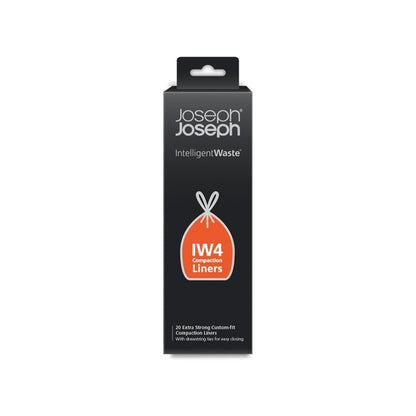 Joseph Joseph IW4 Compaction Heavy Duty General Waste Bags with Tie Tape Drawstring Handles - Pack of 20, Black, 50 Litres