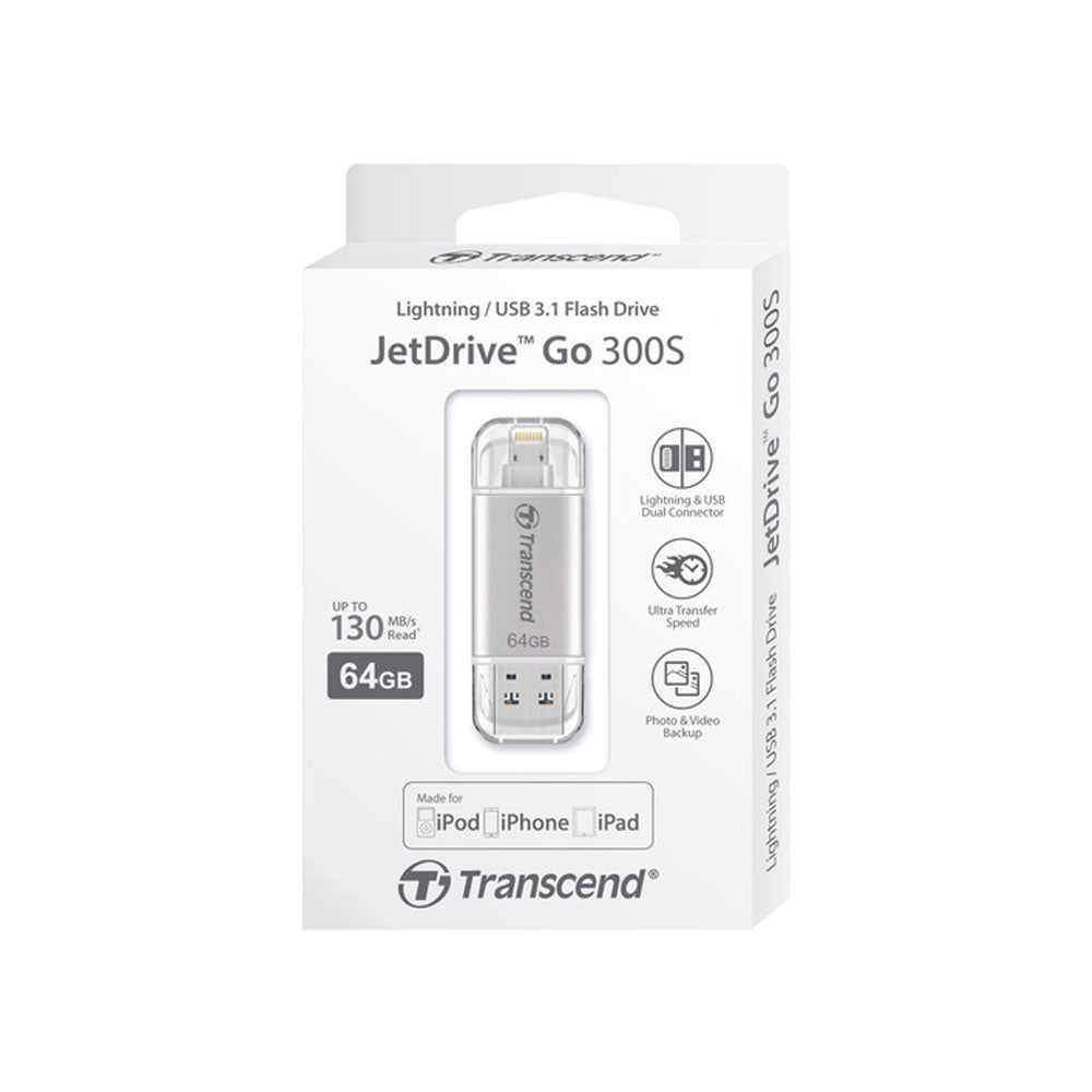 Transcend JetDrive Go 300 Flash Drive (64GB, Silver)