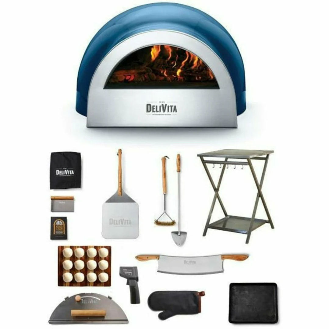 DeliVita Portable Pizza Wood-Fired Oven Complete Collection Bundle -  Blue