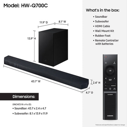 Samsung Q-series 3.1.2 ch. Wireless Dolby ATMOS Soundbar w/ Q-Symphony / HW-Q700C (2023)