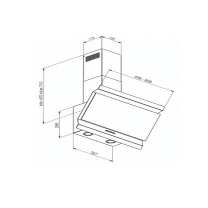 Flora Wall Mounted Hood T-Shape 90 cm 735 m3/h Black