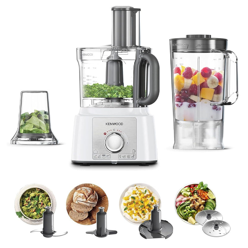 Kenwood Food Processor 1000W Multi-Functional With 3L Bowl, 2 Stainless Steel Disks, Blender, Grinder Mill, Whisk, Dough Maker Fdp65.400Wh White