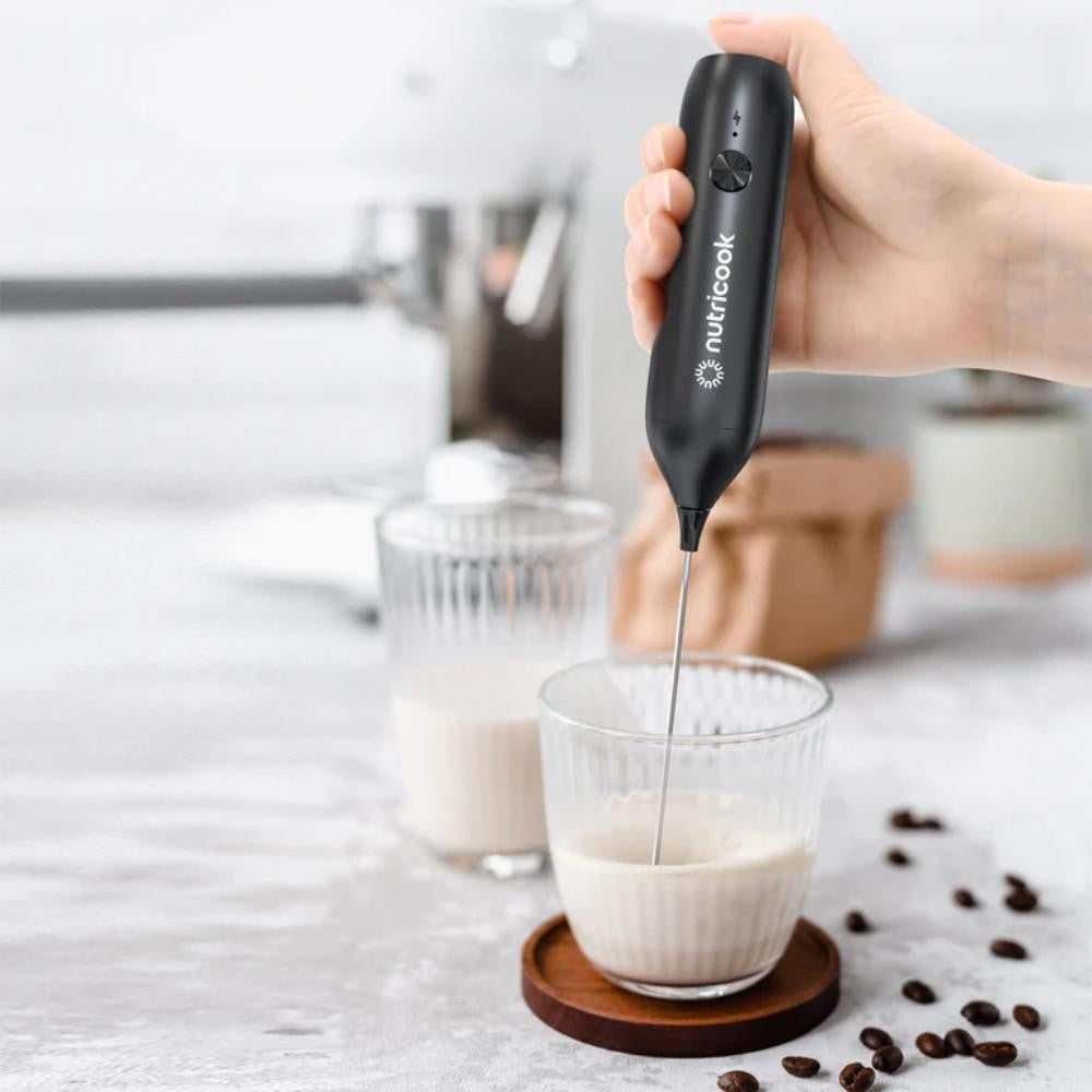Nutricook Rechargeable Milk Frother, USB-C, Stainless Steel Whisk, Black, NC-MF100ME