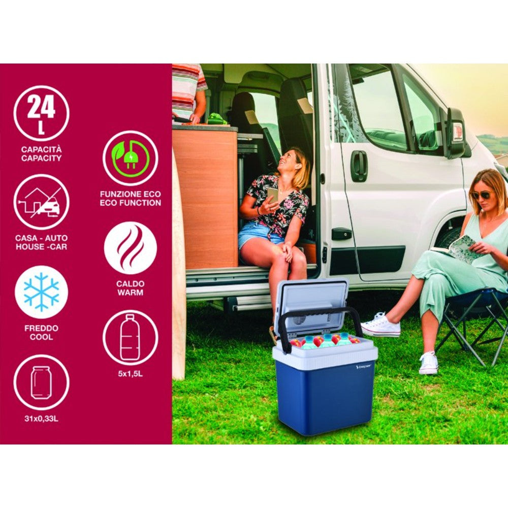 Beper Portable Electric Refrigerator, 24L, Cooling And Heating, 12V Car Socket And Wall Socket, Mini Fridge, White-Red [40.2x30.6x46cm], P102CON300