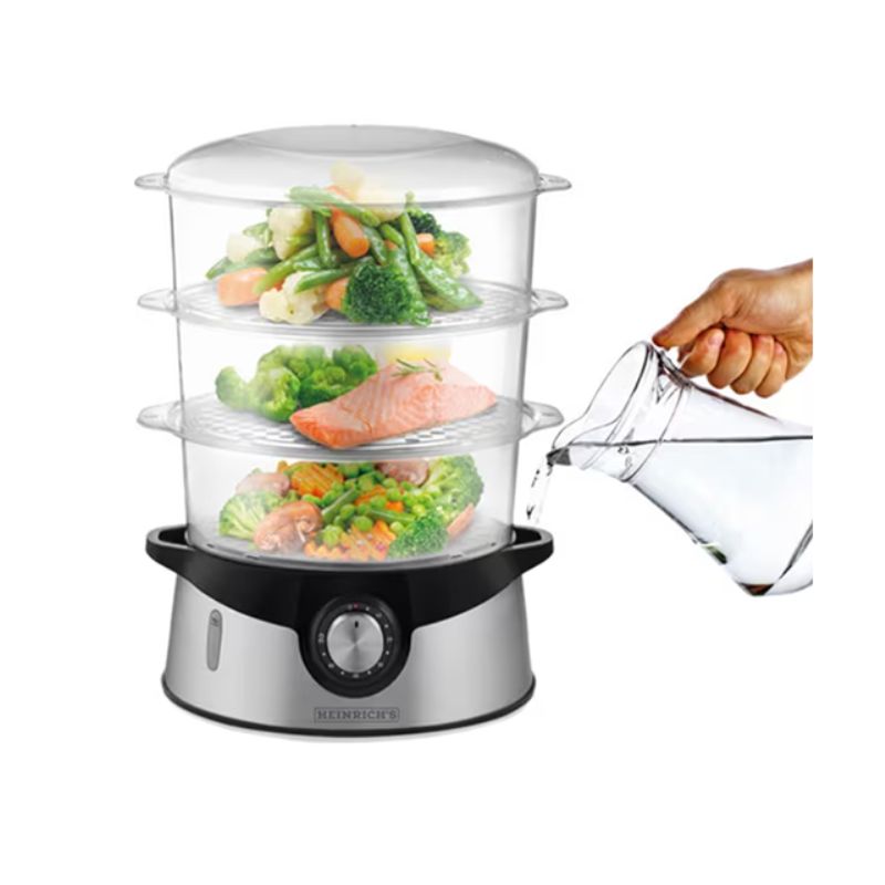 Heinrich's Steam cooker 3-Layer (800 W) 9L Stainless Steel – BPA-Free – HDA 8501