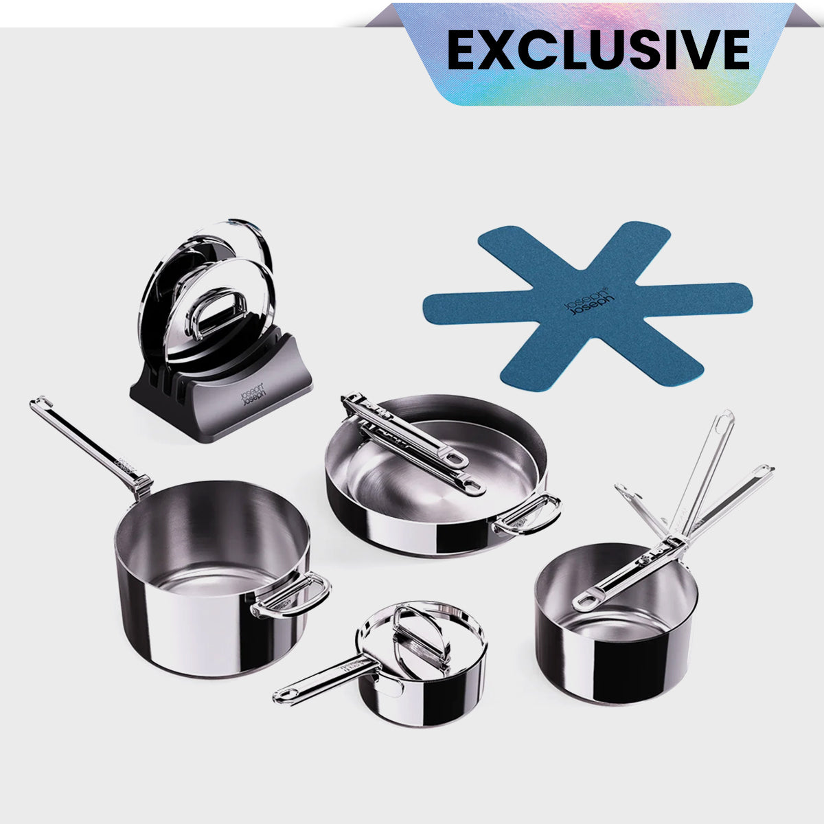 Joseph Joseph Space 5-Piece Folding Handle Cookware Set - Stainless Steel - EXCLUSIVE