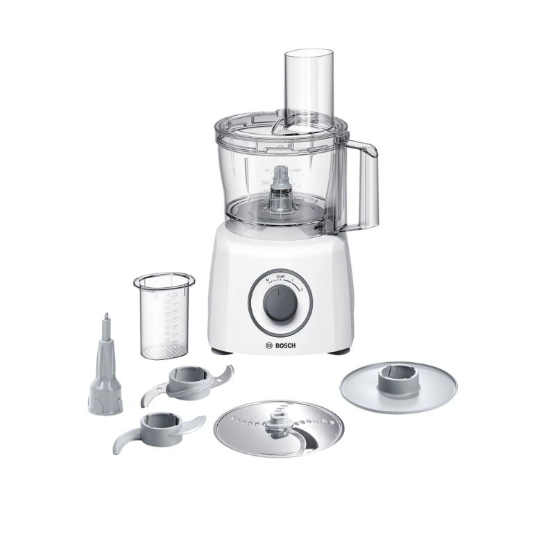Bosch Household Appliances - MultiTalent 3 MCM3100W – Versatile food processor with more than 20 functions – 800 W – 2.3 L capacity – Colour: White/Grey [Energy class A]