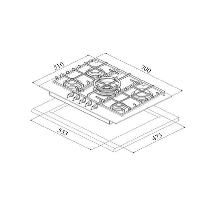 Flora FLBH10-CTSF-W75B Built In hob 70cm Black enameled.