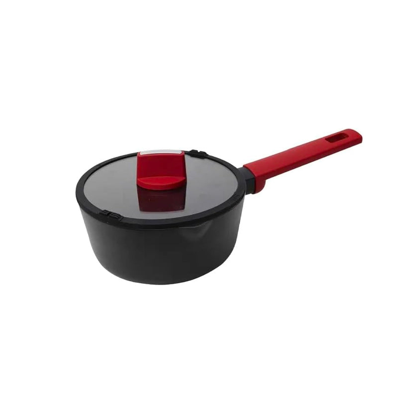 Betty Crocker Forged Aluminum Sauce Pan And Lid,Black/Red,18Cm Thickness 2.8Mm,BC2069