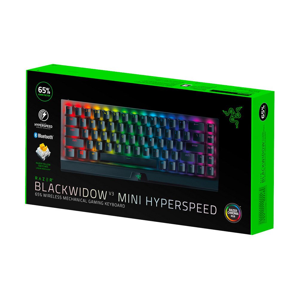 Razer - BlackWidow V3 Mini Hyperspeed Phantom Edition 65% Wireless Mechanical Yellow Linear Switch Gaming Keyboard - Black